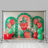 Aperturee - Aperturee Balloon Arch Strawberry Cute Cake Smash Backdrop